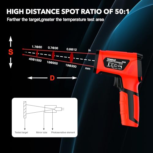Infrared Thermometer Temperature Gun, -40℉-3632℉, Non Contact Digital Laser Thermometer Pyrometer 50:1 High Temp with Color LCD Display for Industrial HVAC Forge Metal Smelting - color: Red -40°F-3632°F (-40-2000°C)