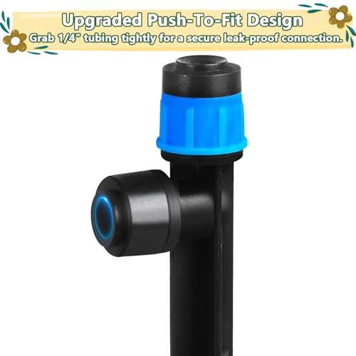 Push-to-Fit Drip Irrigation Vortex Emitters for 1/4" Drip Irrigation Tubing, 30 Pcs Adjustable 360 Degree Water Flow Fan Shape Drippers with Stake for 4/7mm Tube for Garden Watering System - size: Push-to-fit Vortex Emitters - 30 Pieces