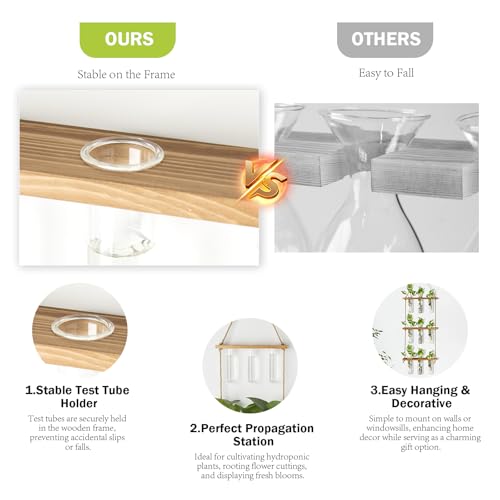 XXXFLOWER Wall Hanging Propagation Station with Wooden Stand Glass Test Tubes Tiered Planters Wall Terrarium for Home Office Plant Hanger Flower Vases Wall Decor Hydroponic Cuttings (9 Tube Vases) | Mini Flower Pothos Test Tube Vase,Wall Decor Hanging Pla
