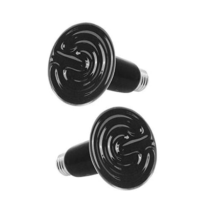 Mandala Crafts 2 Black 100W No Light Ceramic Heat Emitter Che Lamp Bulbs | E26 Socket, Safe Around Water, No Noise, Infrared, for Reptile, Bearded Dragon, Turtle, Lizard, Snake, Chicken Coop, Brooder - color: Black