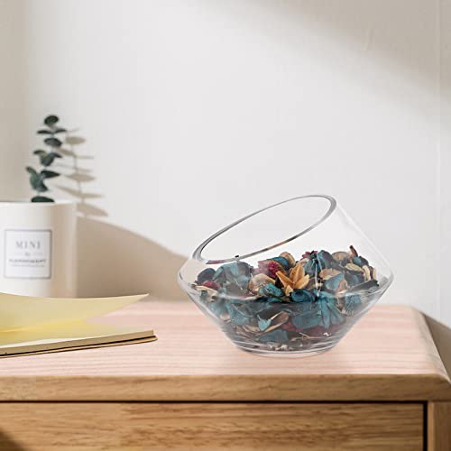 MDLUU Glass Bowl, 7.8" W x 5.5" H Geometric Terrarium, Candy Dish, for Succulent, Potpourri, Clear