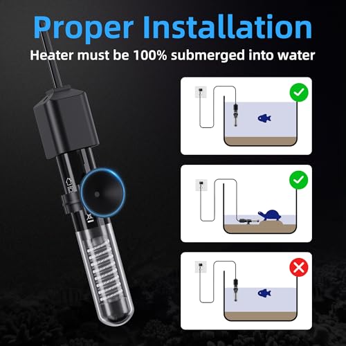 Fish Tank Heater for Aquarium - 50W Samll Aquarium Heater | Submersible Tank Heaters with Mini Aquariums Thermometer for Saltwater Freshwater 5-10 Gallon Tanks