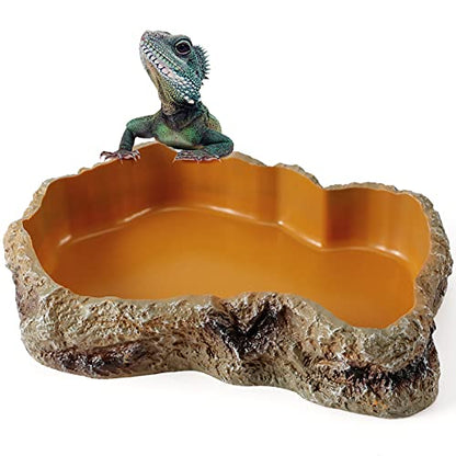 Reptile Food Water Resin Rock Bowls Lizard Gecko Worm Feeding Dish Small | Amphibian Feeder Bowl Terrarium Decor for Bearded Dragons, Chameleon, Leopard Gecko Frog Snake Hermit Crabs Turtle Spider Pet - size: Small