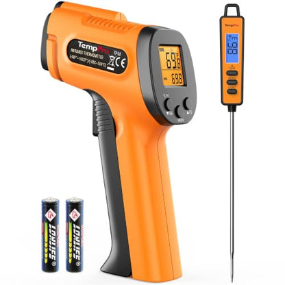 TempPro TempScan Infrared Thermometer Gun with Super Long Meat Probe | Temperature Gun with Laser for Pizza Oven Accessories, Grill Thermometer Gun Meat Thermometer for Cooking BBQ HVAC Car Engine