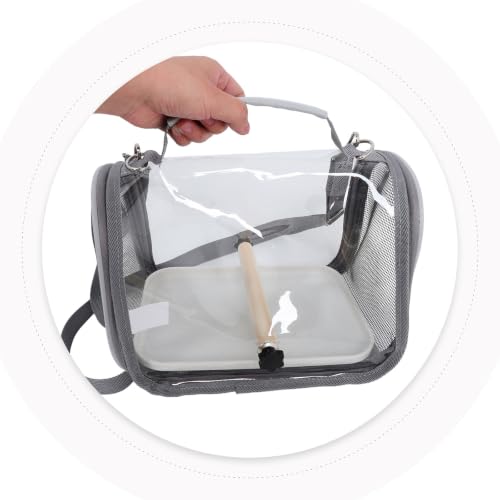 Lightweight Portable Bird Carrier Cage with Wood Perch and Plastic Bag for Parrot and Lizards, Easy Cleaning and Robust Structure Travel Carrier for Outdoor Adventures and Takeout