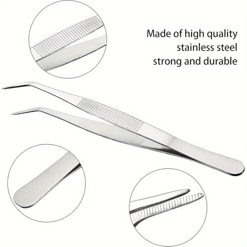 Stainless Steel Reptile Feeding Tongs Tweezers for Aquarium, Terrarium & Crafts Bearded Dragon Snake Tank Accessories, Planted Tank Tools Feeder for Lizards-5.51 Inches Curved