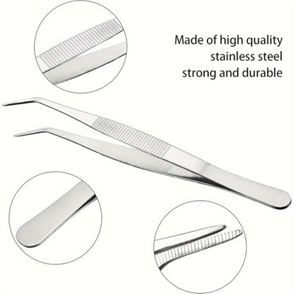 Stainless Steel Reptile Feeding Tongs Tweezers for Aquarium, Terrarium & Crafts Bearded Dragon Snake Tank Accessories, Planted Tank Tools Feeder for Lizards-5.51 Inches Curved