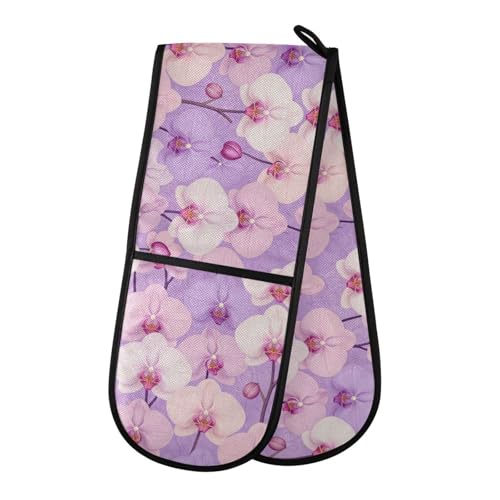 Dual-functionality Mitts and Pot Holders Sets High Heat Resistant Pot Holder Gloves Kitchen Aid BBQ (Pattern Orchids Elegant) - color: Pattern Orchids Elegant