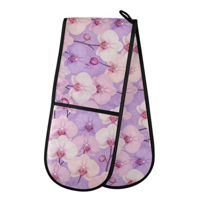Dual-functionality Mitts and Pot Holders Sets High Heat Resistant Pot Holder Gloves Kitchen Aid BBQ (Pattern Orchids Elegant) - color: Pattern Orchids Elegant