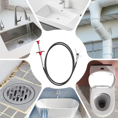 61-Inch Flexible Drain Snake with 4-Claw Grabber for Sink, Shower & Tub | Balanced Reach • Flexible Coated Shaft • Secure 4-Claw Grip • Pulls Hair, Food Debris And Small Items From Curved Pipes - style: 61 IN