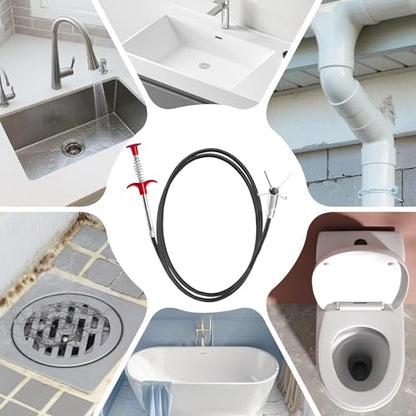 61-Inch Flexible Drain Snake with 4-Claw Grabber for Sink, Shower & Tub | Balanced Reach • Flexible Coated Shaft • Secure 4-Claw Grip • Pulls Hair, Food Debris And Small Items From Curved Pipes - style: 61 IN