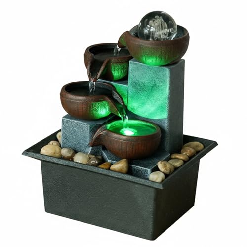 Small Indoor Water Fountain, Zen Meditation Waterfall Feature with Automatic Pump & Natural River Rocks, Tabletop Waterfall Fountain for Office Living Room Bedroom, 7.48” Tall - color: A