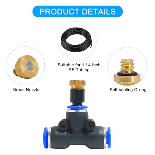 POCKET PANDA Mister Nozzle Replacement Kit, 10 Pcs Outside Brass Mist Nozzles & Tees for 1/4'' Hose, Outdoor Water Misting Cooling System Sprinkler Parts for Patio,Backyard,Garden,Greenhouse,Umbrella - color: Black