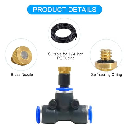 POCKET PANDA Mister Nozzle Replacement Kit, 10 Pcs Outside Brass Mist Nozzles & Tees for 1/4'' Hose, Outdoor Water Misting Cooling System Sprinkler Parts for Patio,Backyard,Garden,Greenhouse,Umbrella - color: Black