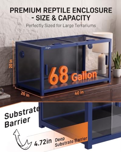 68 Gallon Reptile Tank, Snake Tank Reptile Enclosure Front Sliding Door | Stackable ventilation 68 Gallon ball python enclosure anti-escape locks and no-fingerprint handles humidify misting tubes - color: Blue, size: 68 Gallon