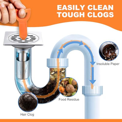 Drain Snake Clog Remover - 6 Pack 20 Inch Flexible Hair Tool | Drain clog remover, also known as drain snake. Non-chemical, fume-free, pipe-safe drain cleaner for sink, shower, tub& toilet - style: Drain Snake 6pcs