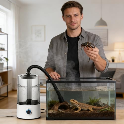 Reptile Humidifier & Fogger 4L Large Capacity Tank Cool Mist Maker with Adjustable Hose, Auto Shut-Off for Terrarium Geckos Snakes Turtles Lizards Frogs (White)