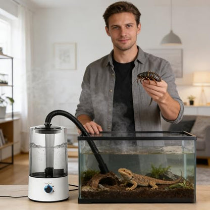 Reptile Humidifier & Fogger 4L Large Capacity Tank Cool Mist Maker with Adjustable Hose, Auto Shut-Off for Terrarium Geckos Snakes Turtles Lizards Frogs (White)