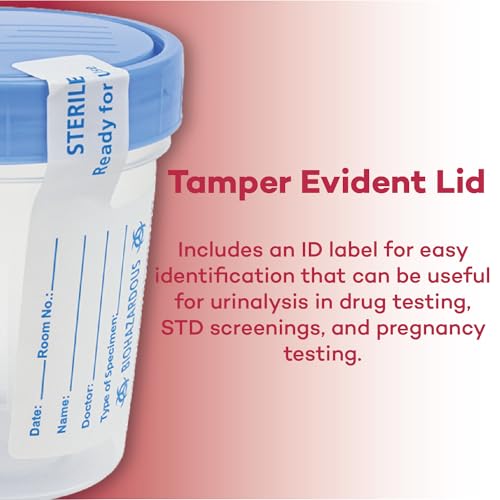 Dealmed 781044 Urine Specimen Cups - 4 oz, 10 Count, Lids | Sterile Polypropylene, Screw-On Leak Resistant Cap, Tamper Evident Tab, ID Label, Individually Wrapped, STD Pregnancy Testing