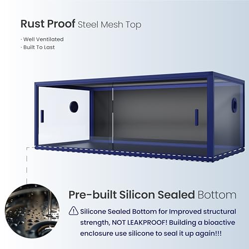 Lightweight 85 Gallon Reptile Enclosure for Snake, Bearded Dragon | Optimal Ventilation & Light Penetration by Rust Proof Mesh Top, Easy Assembly within 6 Steps with Clear Instruction - color: Dart Blue, size: 85 Gallon