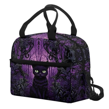 Black Cat Lunch Bag for Kids Girl 4-6 6-8 8-10 Insulated Lunch Box Reusable Lunch Cooler Bags Lunch Tote Handbag Meal Prep Organizer Work School Travel Picnic, Halloween Gifts - color: Black Cat