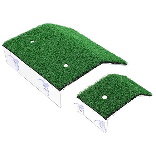 2pcs Tortoise Climbing Ladder with Suction Cups Turtle Basking Platform for Sunbathing Resting Durable Simulation Lawns for Water Turtles Frogs and Lizards