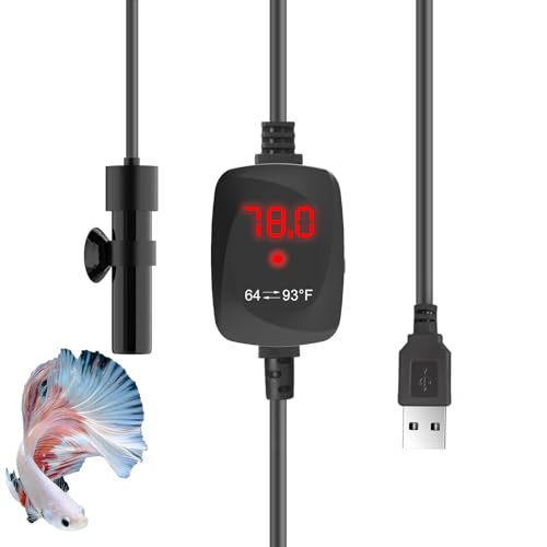 10W Mini Aquarium Heater 5V/2A USB Betta Heater for up to 1 Gallon Tanks, Alumina Ceramic Fish Tank Heater Turtle Heater with Dry-Run & Overheat Protection - size: For Tanks ≤ 1 Gal