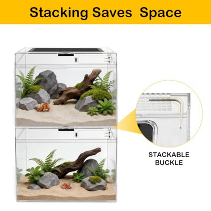 HELIME Reptile Tank 7 Piece Starter Kit with Escape Proof Locking Lid Small | All in One Hermit Crab Tank,Polycarbonate Tarantula Enclosure Frogs Habitat with Light,Hygrometer,Hide,Tweezer,Bowl,Sprayer - size: Small(12x7x9IN)