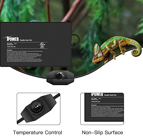iPower 8X12 Inch 16 Watts Reptile Heating Mat with Adjustable Temperature Controller Under Tank Warmer Terrarium Heat Pad for Reptiles and Amphibians, for 30-40 Gallon Tank, 2 Pack - size: 8 X 12 Inch, style: 2 Pack with Adjustable Knob