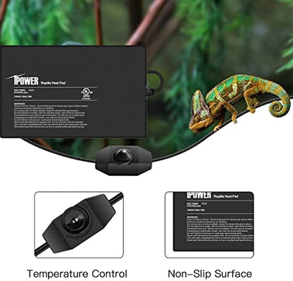 iPower 8X12 Inch 16 Watts Reptile Heating Mat with Adjustable Temperature Controller Under Tank Warmer Terrarium Heat Pad for Reptiles and Amphibians, for 30-40 Gallon Tank, 2 Pack - size: 8 X 12 Inch, style: 2 Pack with Adjustable Knob