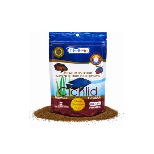 Northfin Cichlid Fish Food, Slow-Sinking Pellets, 1mm, 250g | Cichlid Formula; slow-sinking pellets for carnivorous & omnivorous cichlids; whole Antarctic krill meal; crafted in Canada - size: Net Wt: 250g, style: 1mm