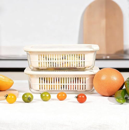 Glass Food Storage Containers with Glass Lids, Microwave Safe Food Container Set, Aitight Meal Prep Container Set, BPA Free Colander, LeakProof, 2 Pack - color: ‎Ivory White -2p