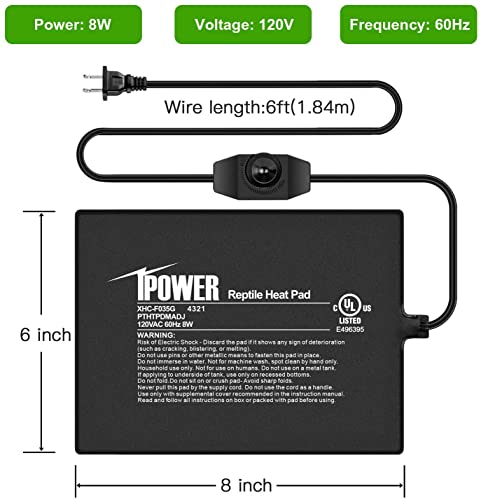 iPower 6 by 8-Inch 8 Watts Reptile Heating Mat with Temperature Controller Under Tank Warmer Terrarium Heat Pad for Reptiles and Amphibians, Black - size: 6 X 8 Inch, style: 1 Pack with Adjustable Knob