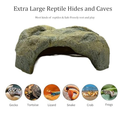 Extra Large Reptile Hide Resin Snake Hideout for Ball Pythons Reptile Hides and Caves Simulation Rock Terrarium Hideout for Habitat Lizard Leopard Gecko Bearded Dragon