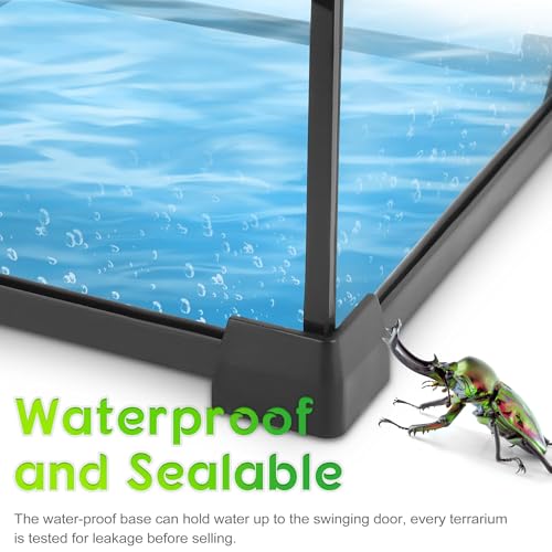 8"x8"x6" Reptile Terrarium, Single-Door Glass Terrestrial Vivarium for Small Arthropod Pets Such as Trinidad Dwarf Tiger Tarantulas, with Lock & Waterproof Deep Base Below Front Door