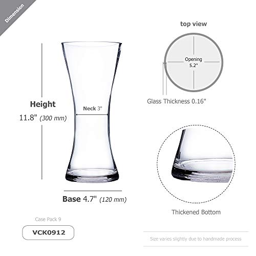 WGV Unique Bouquet Vase, 5" W, 12" H, Clear Glass Tall Floral with Flared Oval Opening, Centerpiece, Home Wedding Event Decor, 1 Piece (VCK0912) - size: Concaved 12"H