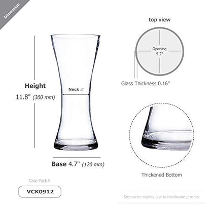 WGV Unique Bouquet Vase, 5" W, 12" H, Clear Glass Tall Floral with Flared Oval Opening, Centerpiece, Home Wedding Event Decor, 1 Piece (VCK0912) - size: Concaved 12"H
