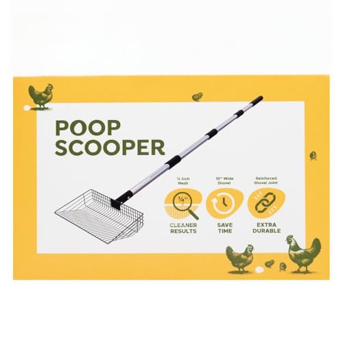 Chicken Poop Scooper for Sand, ¼" Slotted Fine Sifter & Durable Chicken Litter Scoop, Sifting Shovel, Coop Pooper Scooper, Metal Sand Sifter Shovel for Poultry Litter, 2-in-1 Poop Scoop and Rake Tool