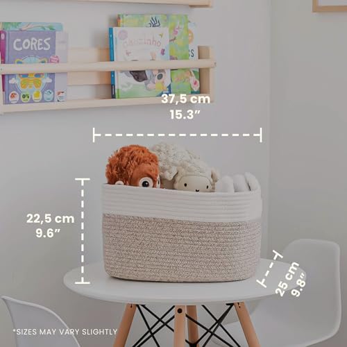 OrganiHaus Cotton Rope Baskets for Shelves, Set of 3, 15x9x10 | Handwoven; a toy bin and organizer for towels, books, or blankets; fits nursery, playroom, or bedroom decor - color: Brown / Off-White