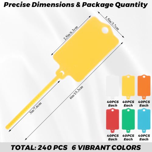 Acrux7 240PCS Plastic Tags for Labeling 1.5"x2.5" Waterproof Shipping Label | Reusable Writable Marker Ties Blank Hanging Tag Ties for Logistics Bags, Luggage, Warehouse Bin, Inventory Marking, Price Tag