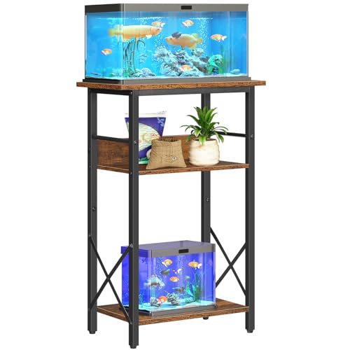 HOOBRO 10 Gallon Aquarium Stand, 3-Tier Fish Tank Stand with Storage, Reptile Turtle Tank Stand with Metal Frame, 20.5" L x 11" W , Rustic Brown BF52FT01 - color: Rustic Brown + Black