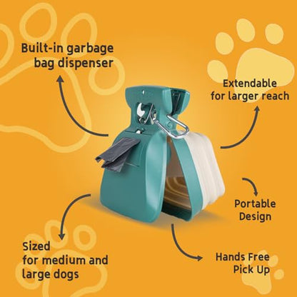 Large Pooper Scooper, Portable and Handheld Size for Walking Large and Small Dogs Outside Yard or Travel Outdoors, Pup Poop Scoop with Container and 30pcs Pet Waste Bag Attachment - size: Large