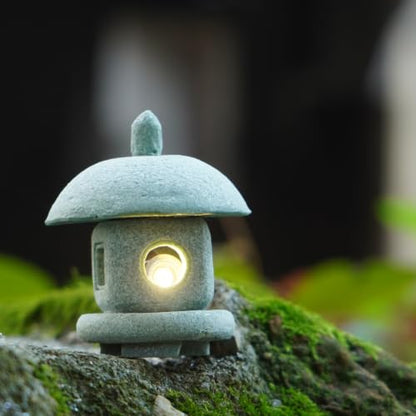 Japanese Pagoda LED Lamp Statue Figurine, Small Pagoda Lantern with Warm LED Light, Zen Garden Decor, Japanese Decor for Home, Desk, Bonsai, Terrarium, Aquarium Ornament - style: Style J