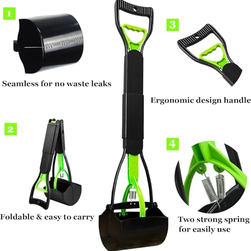 ienjoyed 2-Pack Pooper Scooper for Large Small Dogs Heavy Duty, 28" Long Handle Poop Scoop for Yard, Grass, Gravel, Dog Poop Grabber with High Strength Material and Durable Spring - color: 2-Piece(Green& Blue)
