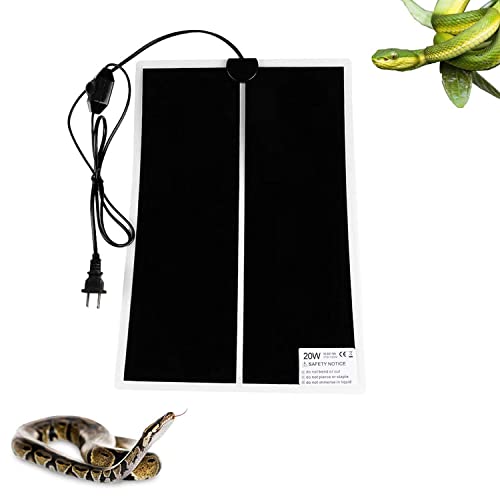 Reptile Heating Mat with Temperature Adjustment, Waterproof Reptile Heat Pad Under Tank Terrarium Heater for Amphibians, Small Animals, Seeding (20W - 16.5 x 11 in)