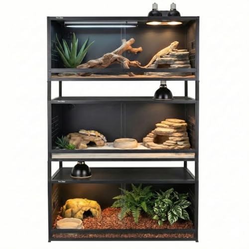 3-Tier Stackable 4x2x2 120 Gallon PVC Reptile Enclosure System, Three Habitats with Spacer Kits