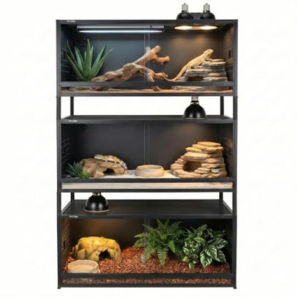 3-Tier Stackable 4x2x2 120 Gallon PVC Reptile Enclosure System, Three Habitats with Spacer Kits