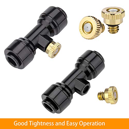 Brass Mister Nozzles 20 Pack with Misting Nozzle Tees & End Plugs | 20 Pack Misting Nozzle Tees, 2 Pack End Plugs, Outdoor Cooling System, Patio Misting System - size: 20 Brass Nozzles+20 Nozzle Tees+2 End Plugs