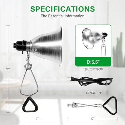 Simple Deluxe Clamp Lamp Light Socket with 5.5 Inch Aluminum Reflector, Suit for Max 60 Watt Lamp (No Bulb Included) with 18/2-Gauge 6 Feet Cord, 2-Pack - size: 5.5 Inch (60 Watts), style: 2-Pack