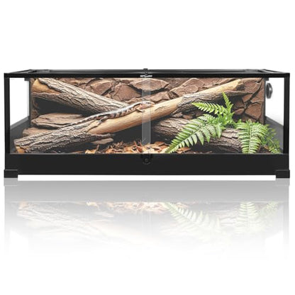 REPTI ZOO 67Gallon Reptile Large Terrarium 48" x 18" x 18" Upgrade Glass Front Opening Tank Sliding Door with Screen Ventilation Reptile Terrarium